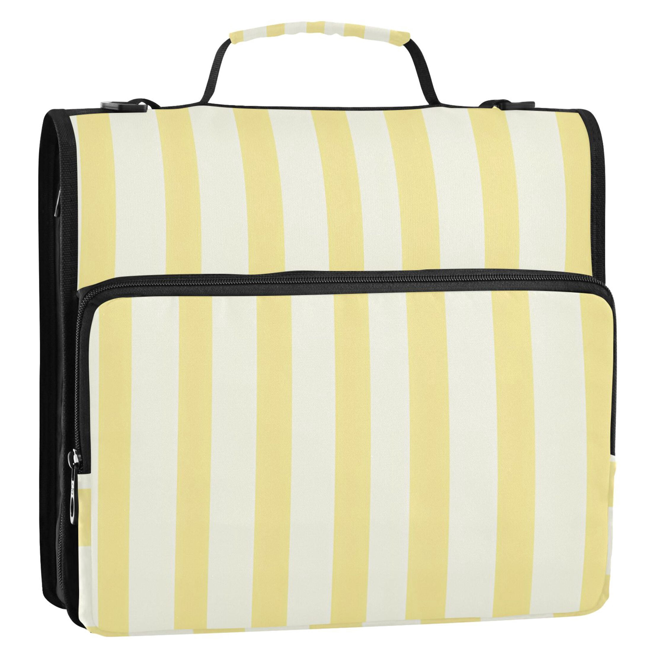 3 Ring Zipper Binder with Shoulder Strap Waterproof Trapper Keeper 2 Inch D-Ring 500 Sheets Capacity Light Yellow and Off-white Striped