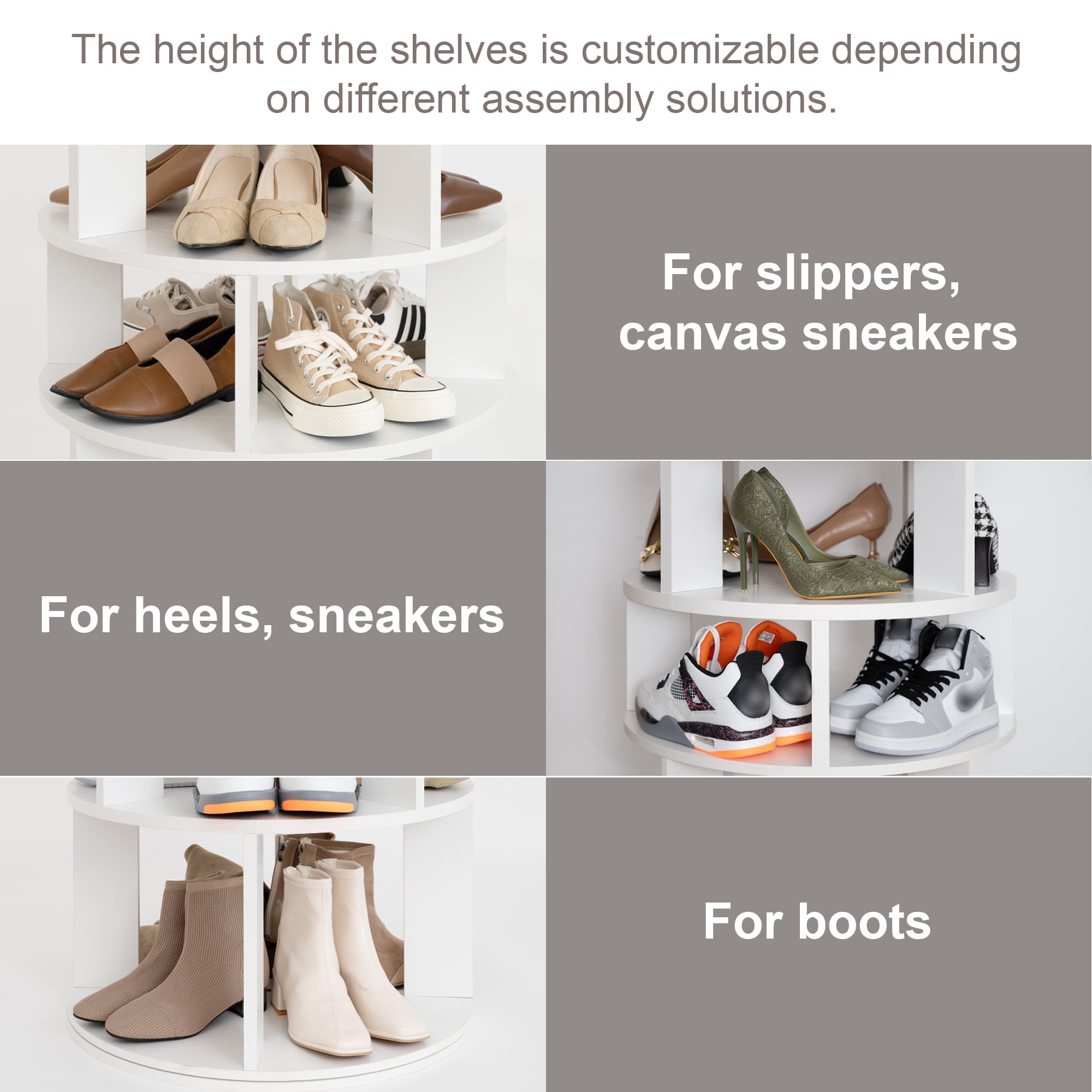 8 Tier Rotating Shoe Rack Tower, 32 Pair Shoe Organizer Shelf, White, 63.3" x 23.6" x 23.6"