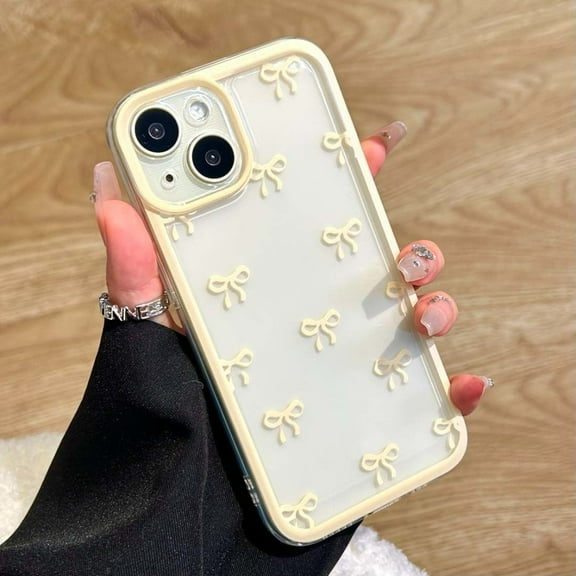 Small blue bow is suitable for iPhone case iPhone15promax transparent.