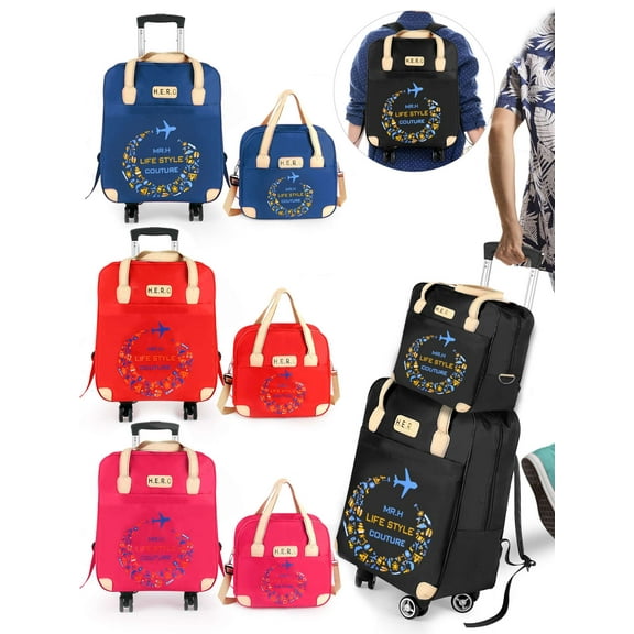 Gustave Wheeled Travel Backpack 2Pcs Carry on Luggage Set Rolling Laptop Backpack Overnight Trolley Suitcase Duffle Bag with 4 Wheels for Women Men Travel Work Business "Black"