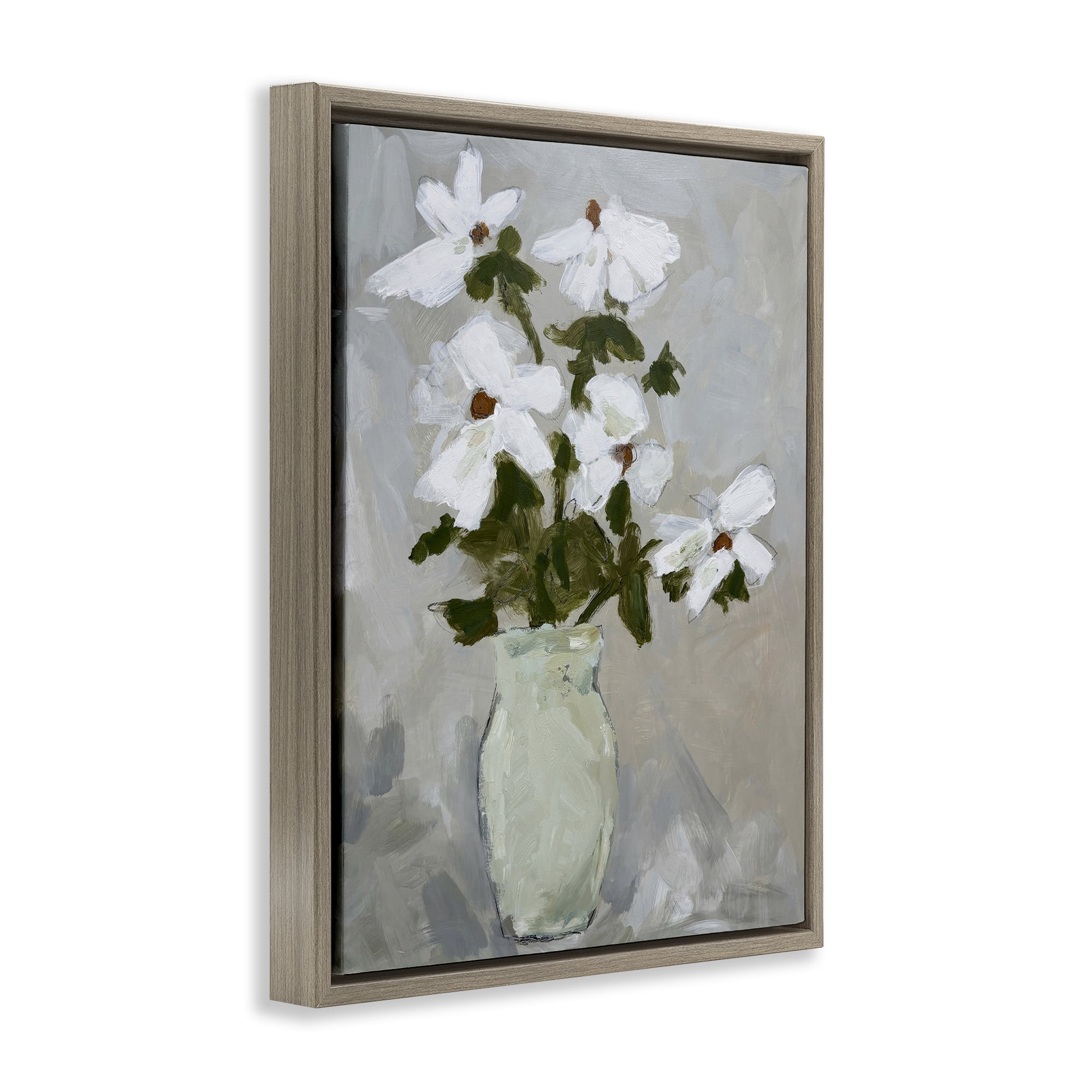 Stupell Industries Cosmos Flowers Serene Rustic Vase Brown Framed Floater Canvas Wall Art, design by Chloe Elliot