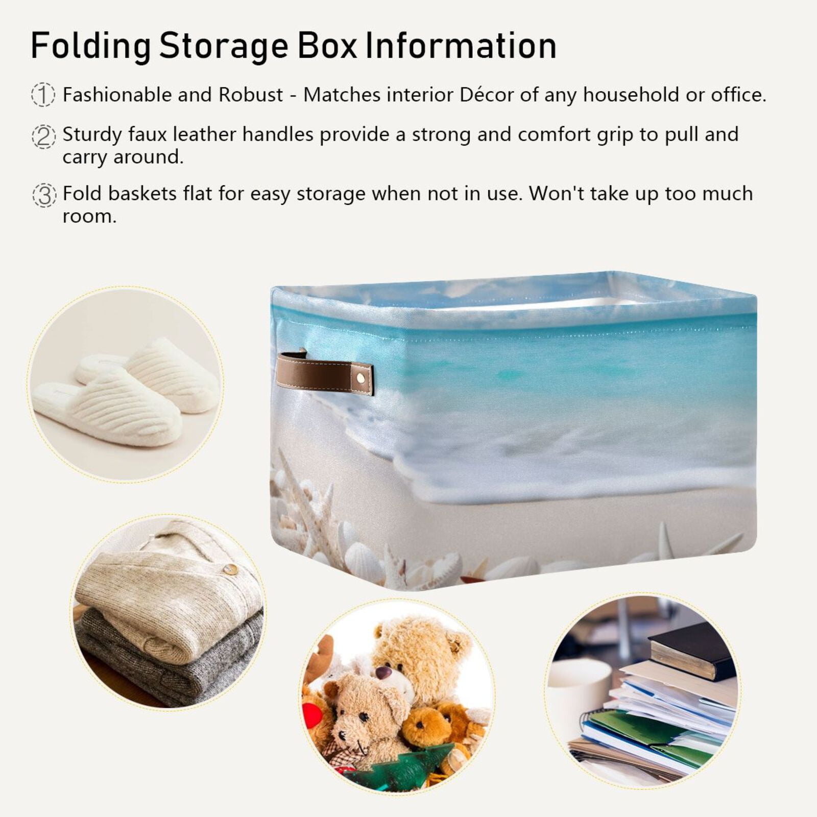 Beach Shells Sea Storage Bins Baskets With Handles Storage Box Clothes Organizer Organization Toys