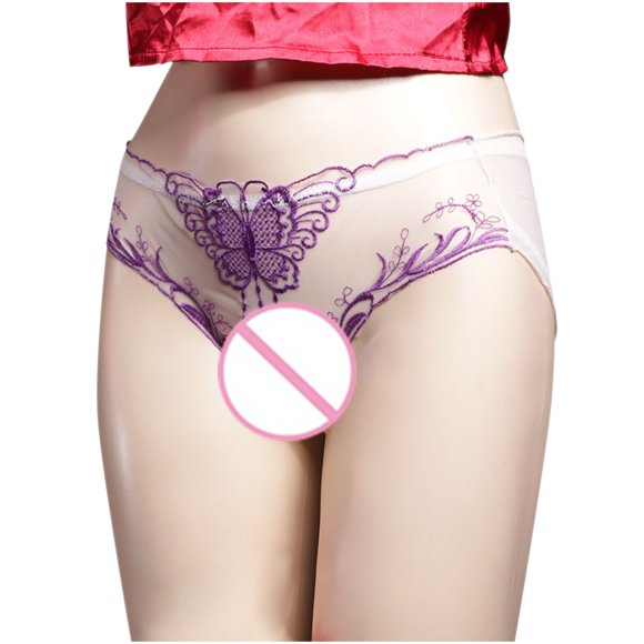 Virmaxy Alluring See Through Seamless Thongs for Women Low-waist Alluring Lace Open Transparent Panties Briefs White L