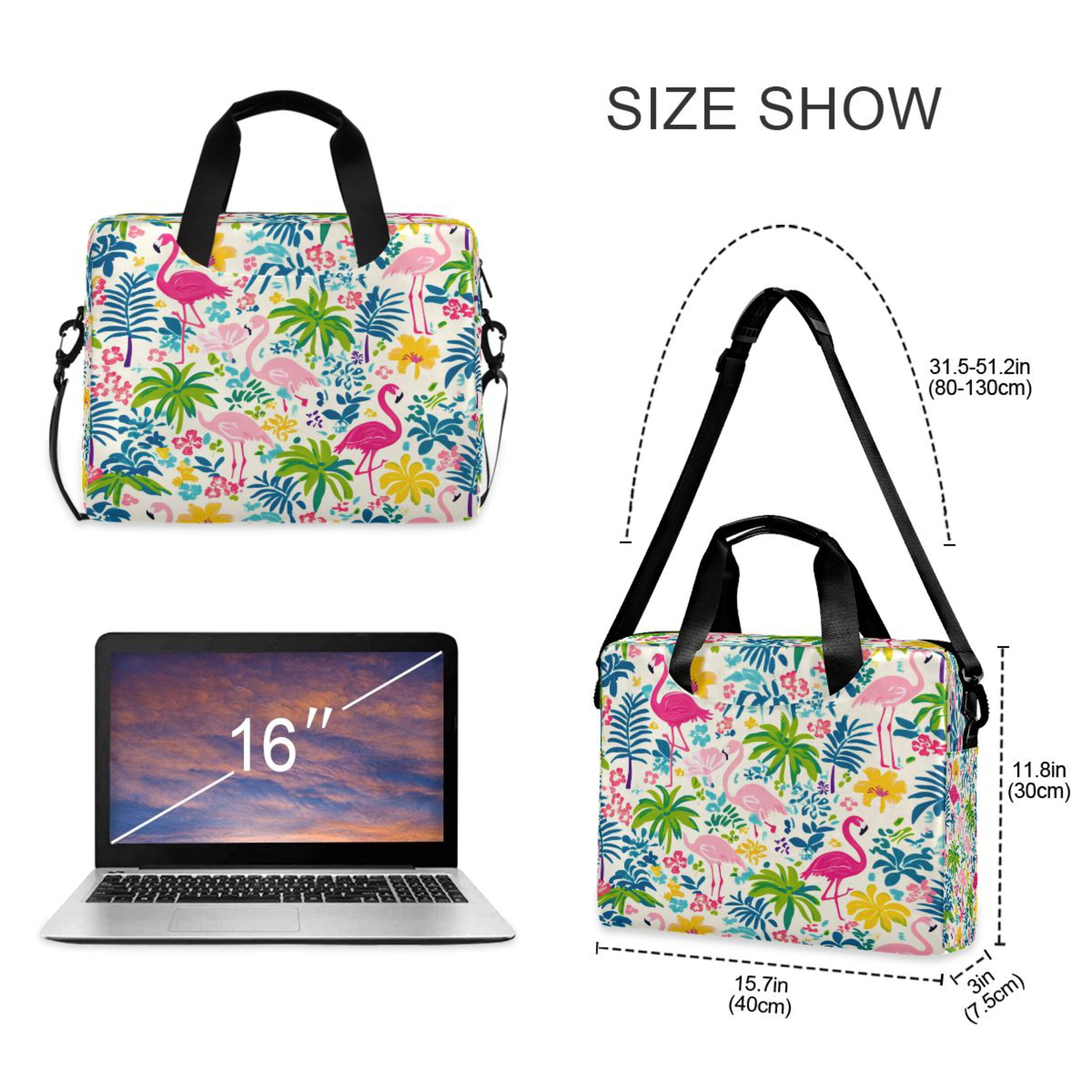 16" Laptop Tote Bag Laptop Sleeve Case Computer Briefcase for Work & Travel Colorful Flamingo Pattern