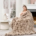 thumbnail image 3 of Ruched Faux Rabbit Fur Throw Blanket, 700 GSM Luxury Dual-Sided Soft Cozy Blanket, Fuzzy Fluffy Plush Blanket for Bed, Couch and Sofa - 50"x60", Tie-dye Brown, 3 of 14