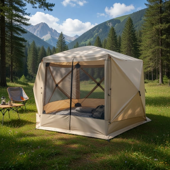 Topcobe 11.5 X 11.5 FT Pop-Up Screen House Tent with Portable Carrying Bag, Oversize Privacy Tent, Easy Set Up Privacy Shelter, Coffee