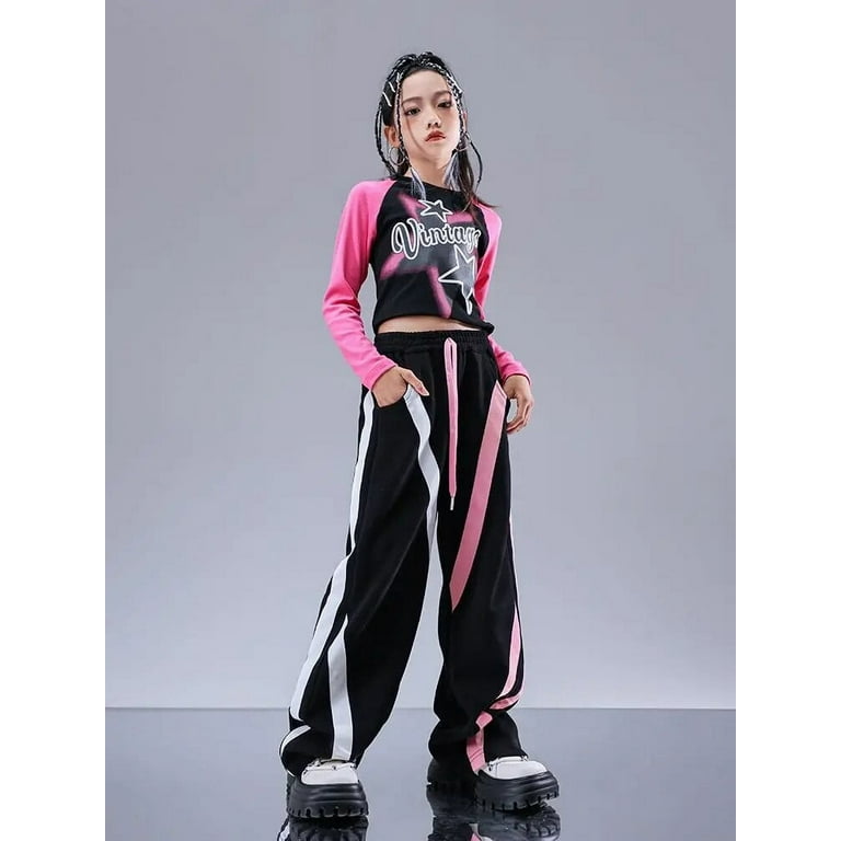 Girl Hip Hop Fashion Sweatshirt Contrast Loose Pants Girls Crop
