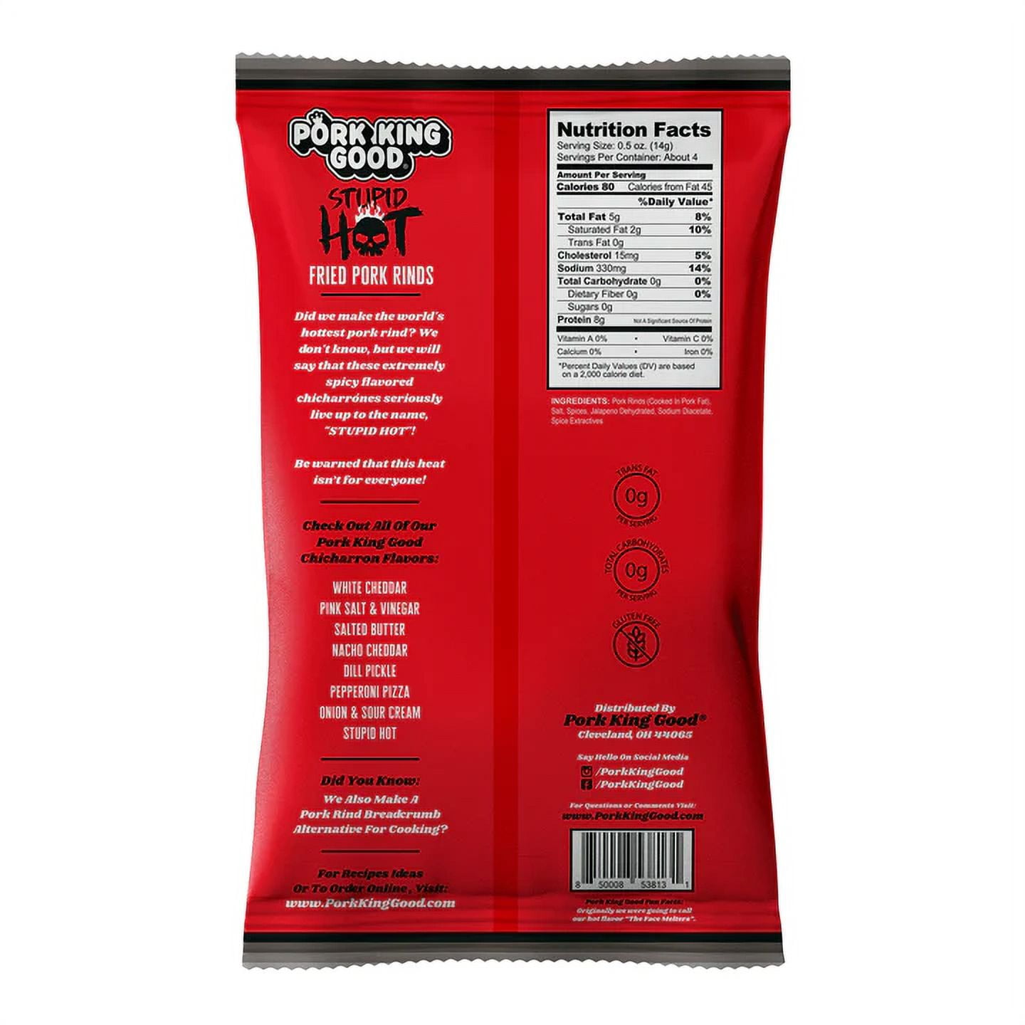 (5 pack) Pork King Good Pork Rinds - Stupid Hot Size: 1.75 oz Bag