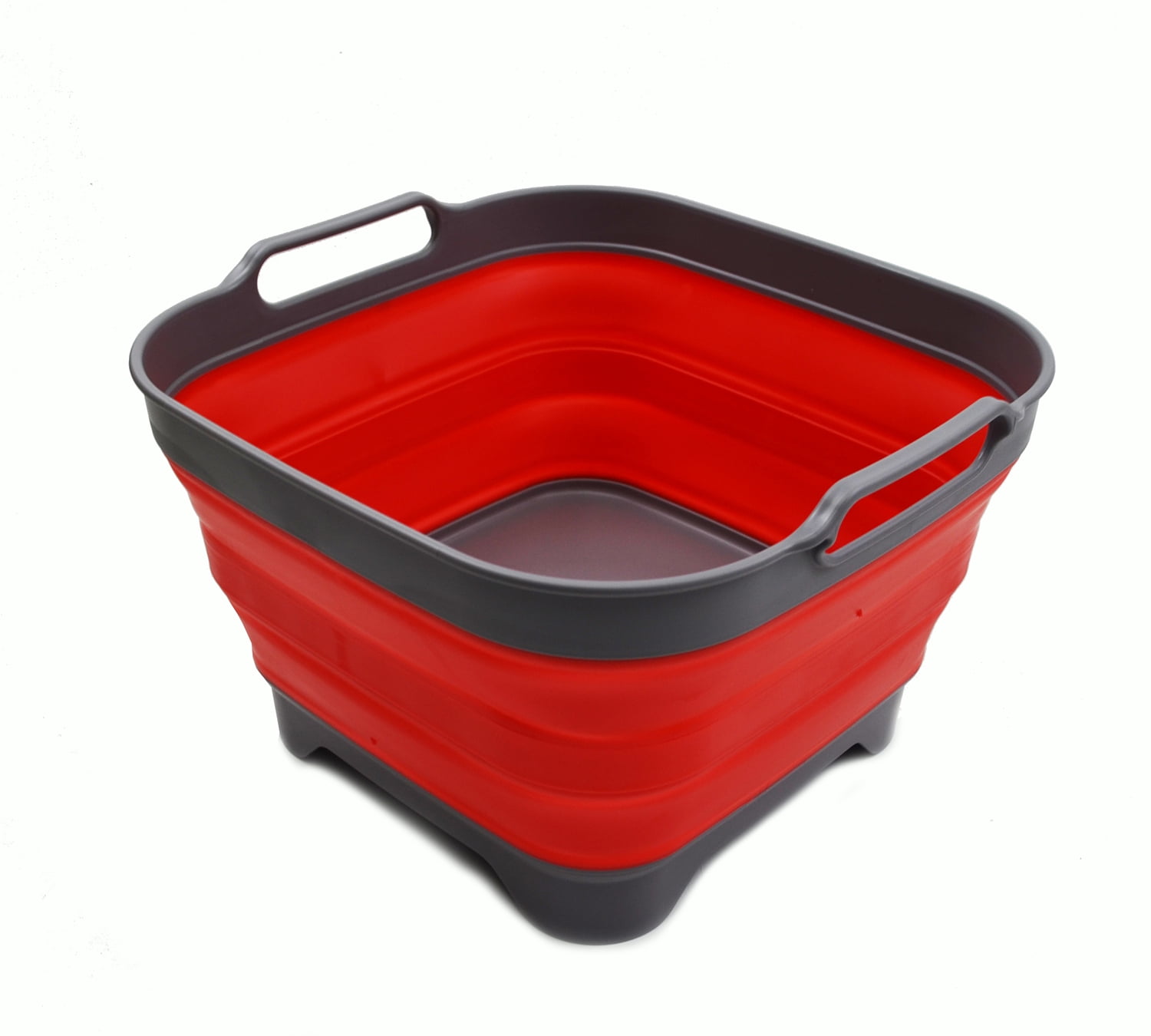 Washing Up Bowl With Built-In Plug & Draining Holes Foldable Portable Basin Red 