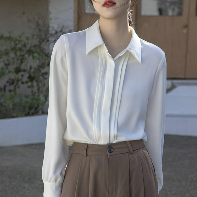 Soki Womens Button Down Shirt Long Sleeve Classic Collared Tops Work Office Casual Chiffon Blouse