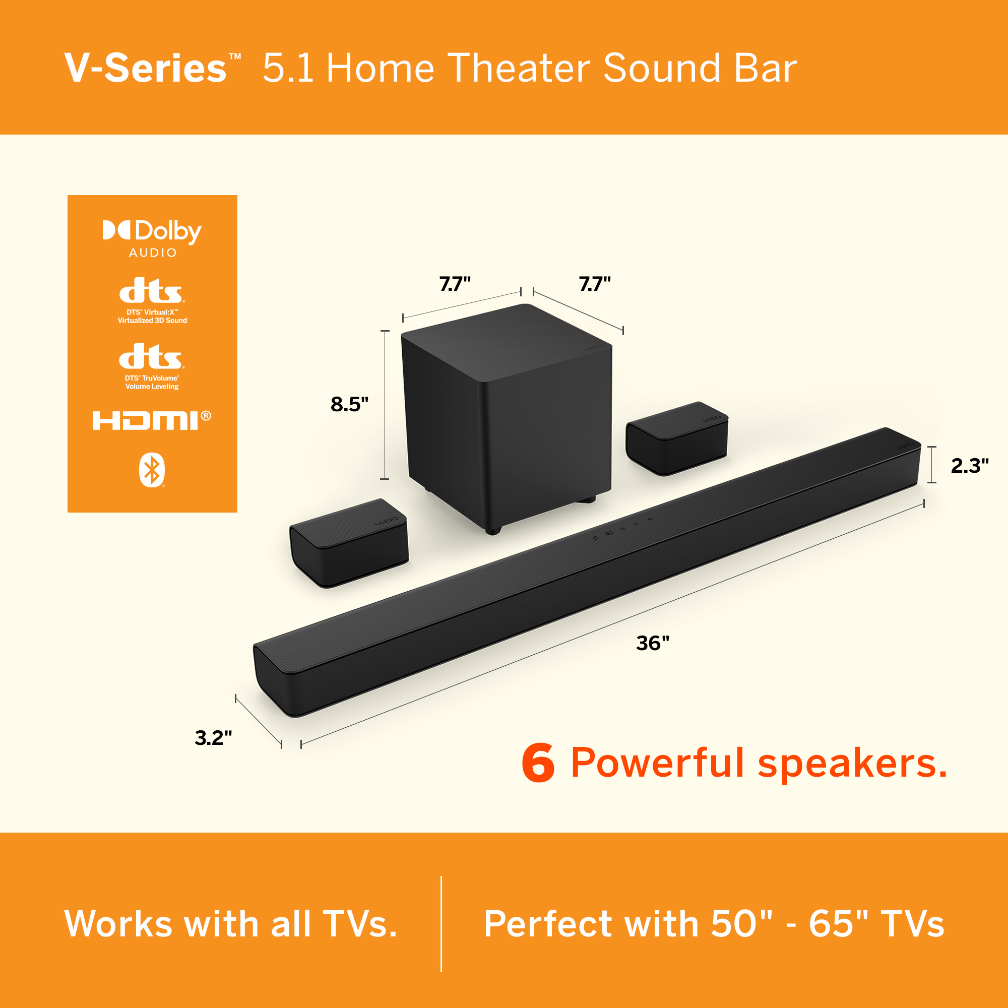 VIZIO V-Series 5.1 Home Theater Sound Bar with DTS Virtual:X, Bluetooth, HDMI ARC V51x-J6 - image 3 of 28