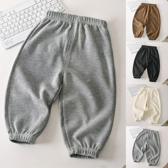 MKOSPLRT Waffle Bloomers Pants for Kids 3-8Y Toddler Girls Boys Lounge Pants Elastic Waist Cinch Bototm Solid Wide Leg Pants