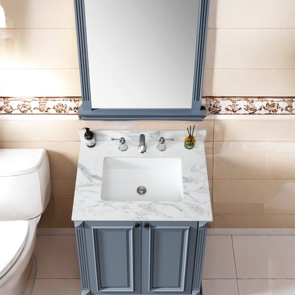 31"x22" Engineered Stone Sink Top with Safety Overflow Hole / Stain - Resistant for Bathroom