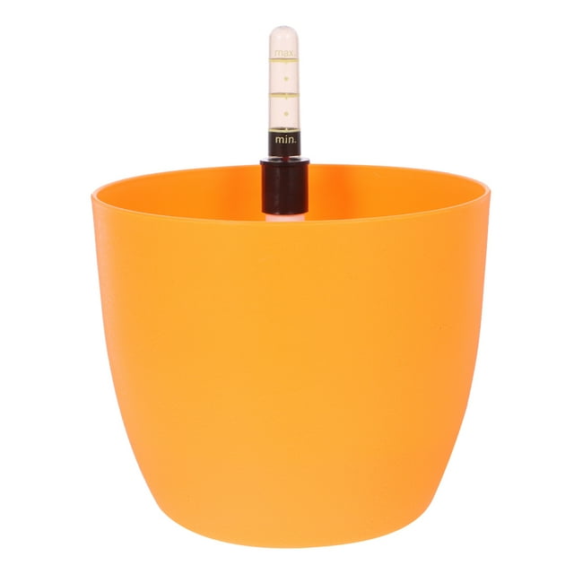 Round Garden Stylish Self-watering Planter Water Level Display Foolproof Easy to Use (Orange)