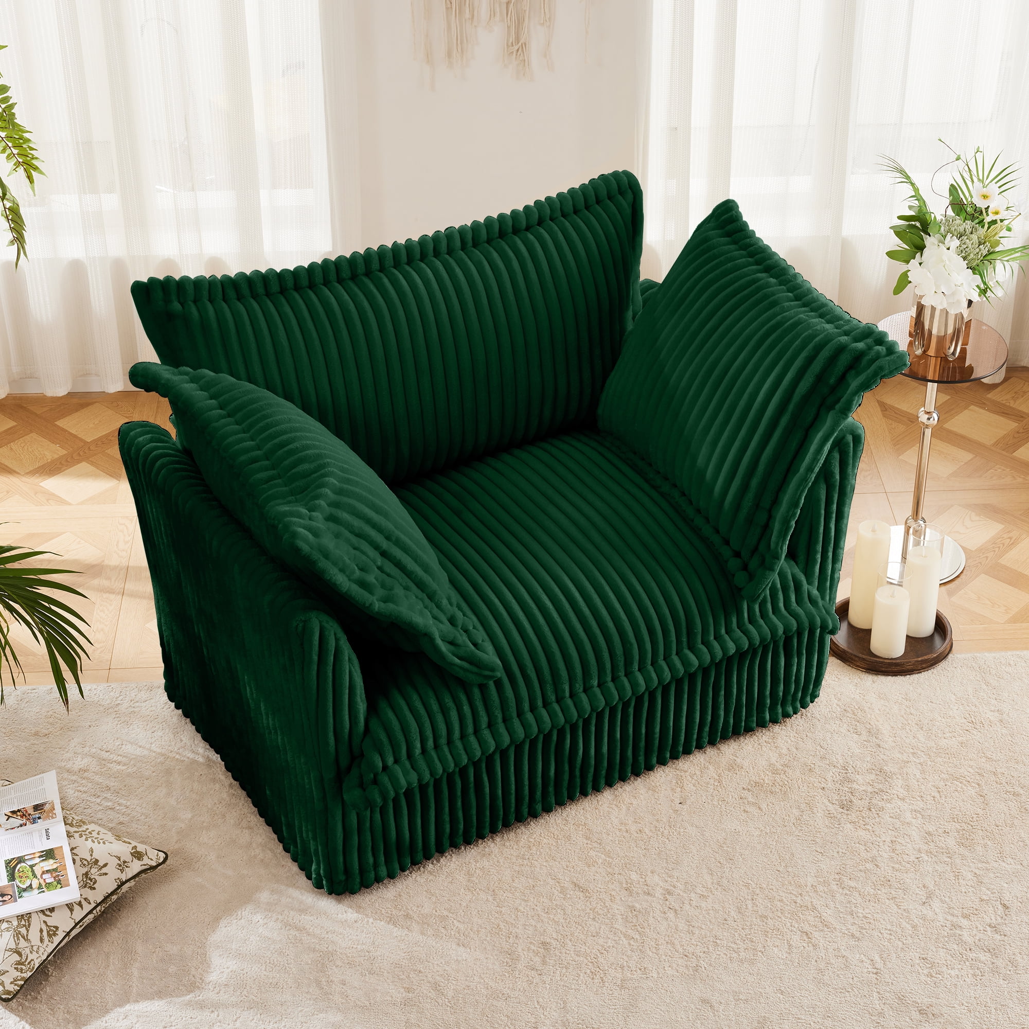 Gewnee Deep Seat Slipcovered Corduroy Armchair Fabric Accent Chair  for Living Room, Reading Room, Bedroom