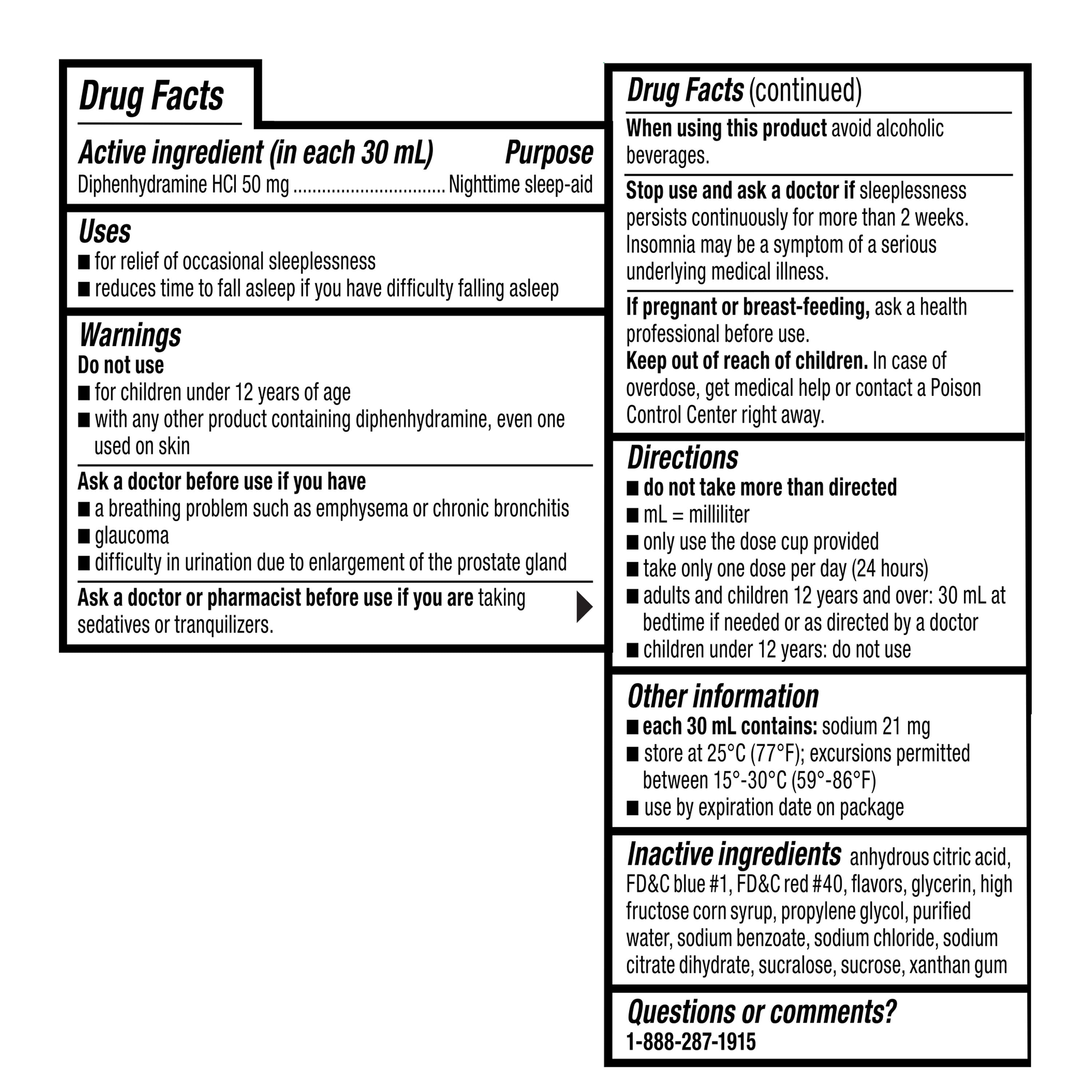 Equate Alcohol-FreeNighttime Sleep Aid Diphenhydramine 50 mg Liquid, Cherry Vanilla Flavor, 12 fl oz, Compare to VICKS® ZzzQuil ®Nighttime Sleep-Aid Active Ingredient