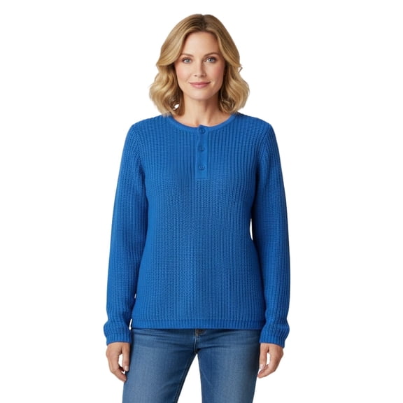 Turtle Bay New York Women’s Henley Shaker Knit Sweater, Long Sleeve, Button Placket