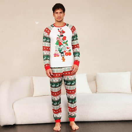

Christmas Pajamas Men Christmas Fashion Fawn Snow Print Top Pants Suit Family Parent-child Wear Christmas Pjs on Clearance