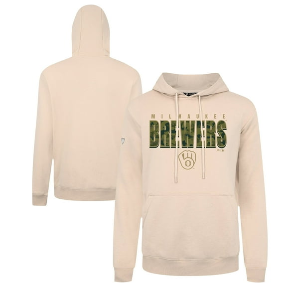 Men's Levelwear Khaki Milwaukee Brewers Podium Protect Pullover Hoodie