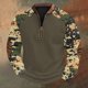 thumbnail image 1 of Blusas y camisas de manga larga con cuello redondo para hombre, talla grande, media cremallera, cuello redondo, estampado vintage de camuflaje, blusa de poliéster de manga larga para hombre, 1 of 4