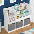thumbnail image 4 of Kids Toy Organization Cubby Bookcase with 3 Fabric Drawers,Bookcase Display Stand for Bedroom,Playroom,Gray, 4 of 7