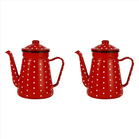 2X Cafetera Esmaltada de 1,2 L para Verter Sobre Leche, Jarra de Agua Jarra Tetera Tetera para Estufa de Gas y Cocina de InduccióN A