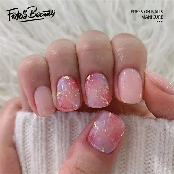 Fofosbeauty 24 pcs Press-on Acrylic False Nails, Nails Tips Designs 2023, Square Sunset Glow Pink