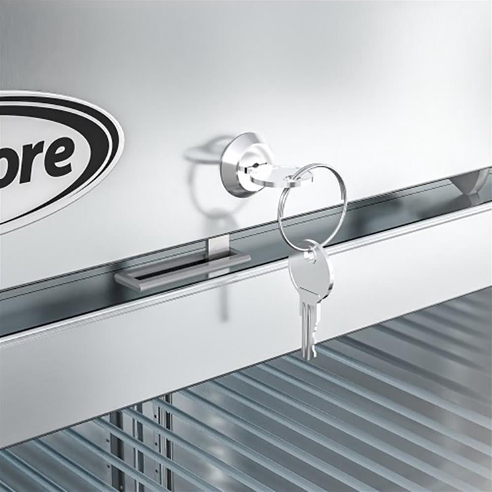 Pemberly Row Stainless Steel Upright Freezer with 3 Storage Shelves in Silver