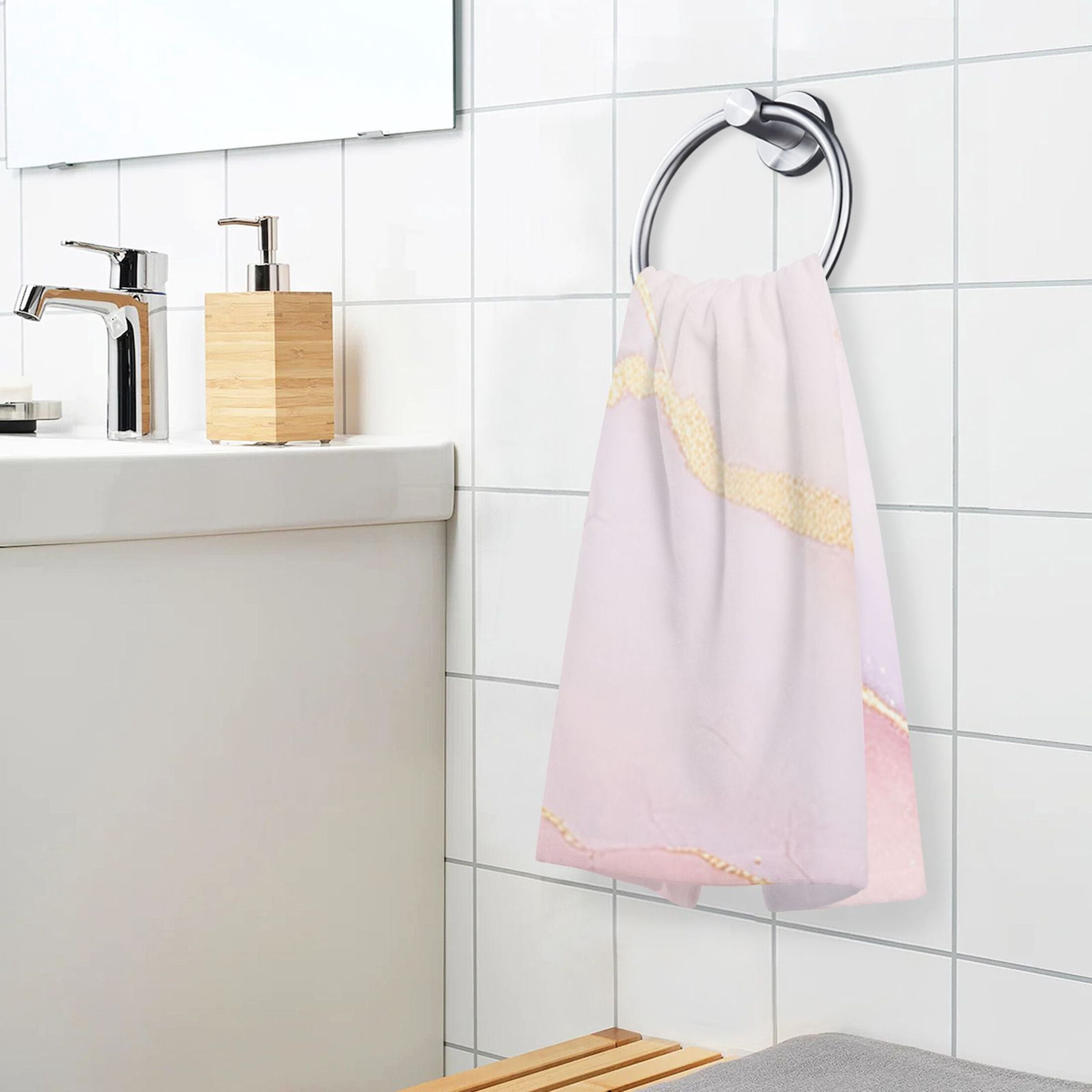 2 Pcs Hand Towel Set Light Pink Gold Marble Cotton Absorbent Soft Face Towels Bath Towels for Bathroom Kitchen Shower Hotel Decor 16"x28"
