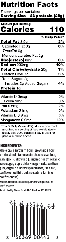 Quinn Gluten Free Touch of Honey Pretzels Sticks, 5.6 Oz.