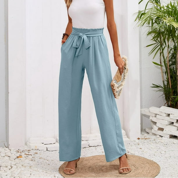 Wide Leg Pants for Women Summer Casual Loose Straight Leg Pants, High-Waist  Solid Lightweight Cotton Pants, Army Green, Small : : Clothing,  Shoes & Accessories