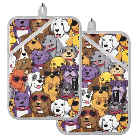 Ryvnso Dog Colorful Pattern Oven Mitts Heat Resistant Pot Holders Set of 2 Hot Pads