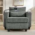 thumbnail image 4 of Harper & Bright Designs Convertible Chaise Lounge Indoor, Corduroy Single Sofa with USB Ports, Accent Chair Sleeper Sofa Bed with Two Cup Holders, Phone Holder and Storage, Grey, 4 of 14