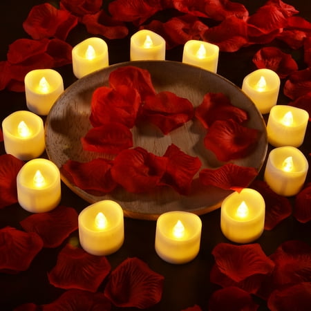 IMAGE 12 PCS/set LED Tealight Candles Battery Operated Flameless Smokeless with Decorative Fake Rose