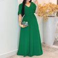 thumbnail image 2 of Vestido de Manga Corta para Mujeres Cuello en V Color Sólido Cintura Alta con Bordes de Encaje Y Tenedor Dividido, Vestido de Malla Longuette Maxi, 2 of 9