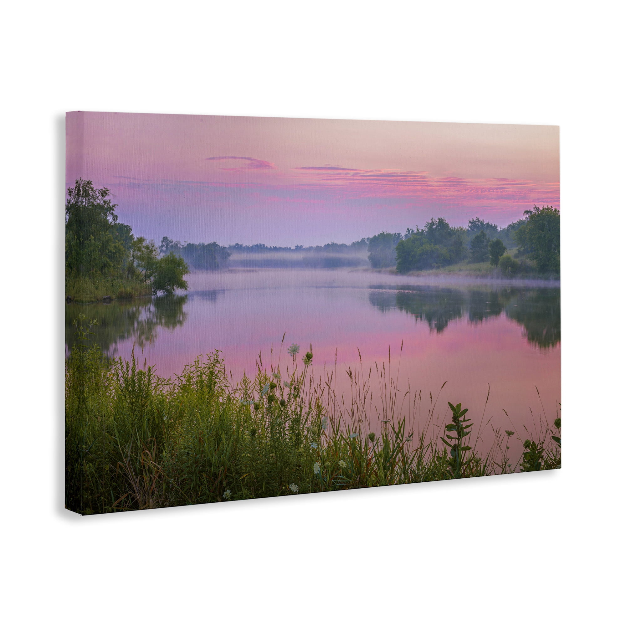 Stupell Industries Pink Dawn Sunrise Lake Landscape & Nature Photography Wrapped Canvas Art Print Wall Art, 30 x 20