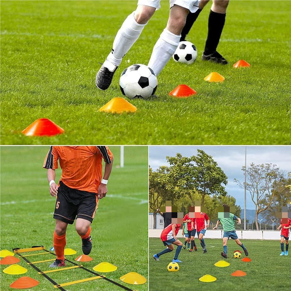 EOTVIA Agility Ladder, 20 Ft Speed Training Equipment Includes 12 Rungs, 1 Running Parachute, 5 Disc Cones, 4 Steel Stakes, 1 Carry Bag, Speed Agility Training Set For Football Basketball Hockey