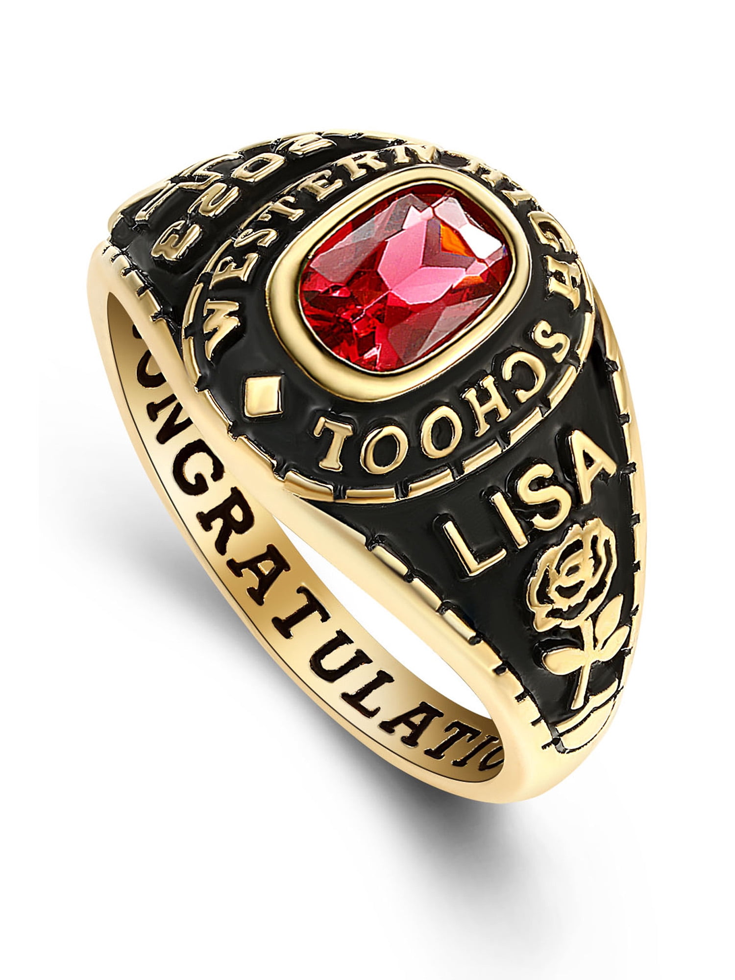 Mementos PJM Custom Women's Class Rings for High School or College-Sterling Silver 925/Gold