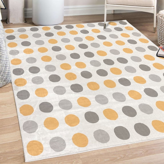Geometric Decorative Rug, Traditional Retro Polka Dots Design European Ancestral Motif Pastel Colors, Quality Carpet for Bedroom Dorm and Living Room, 6 Sizes, Apricot White, by Ambesonne