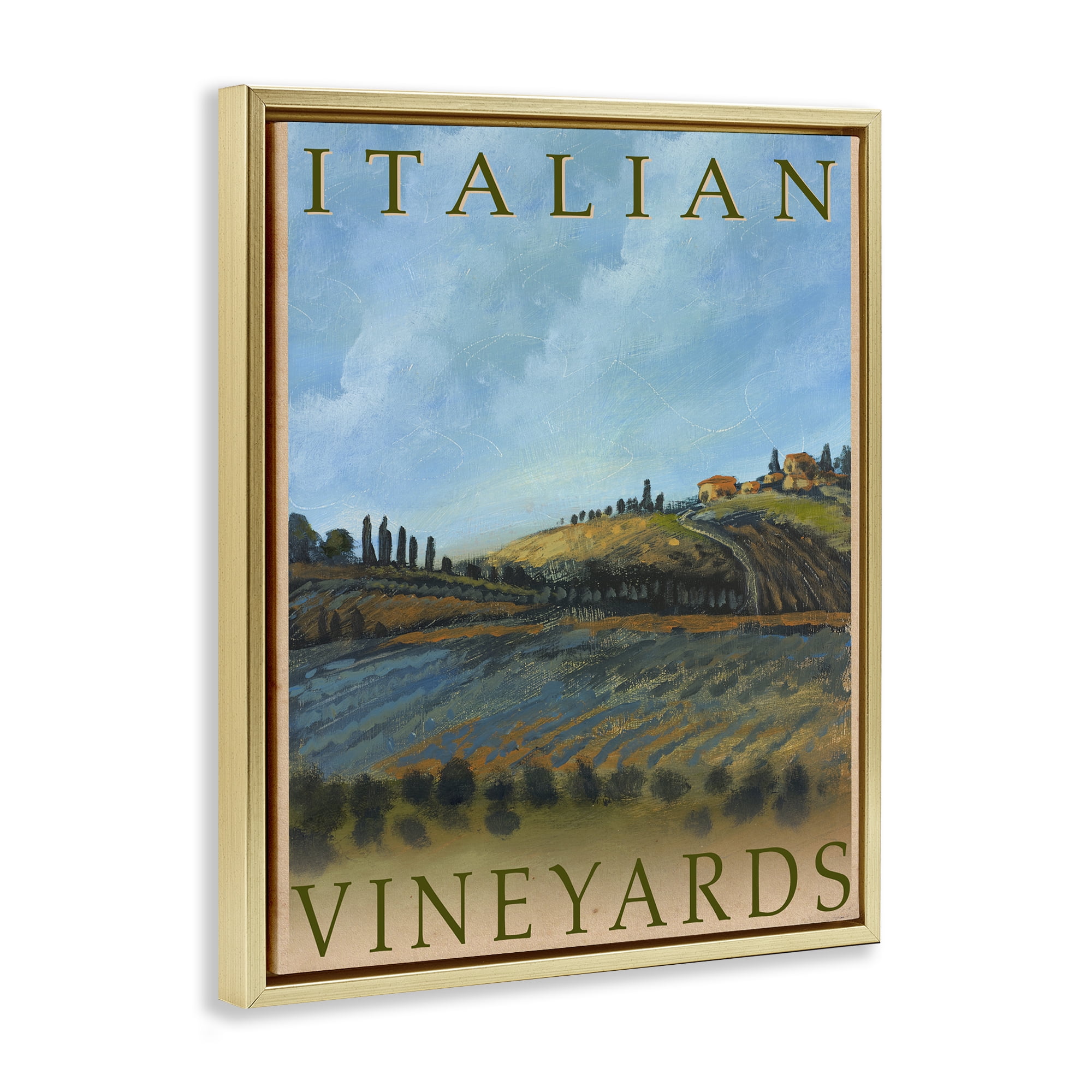 Stupell Industries Italian Vineyards Vintage Poster Gold Framed Floater Canvas Wall Art, design by Kingsley