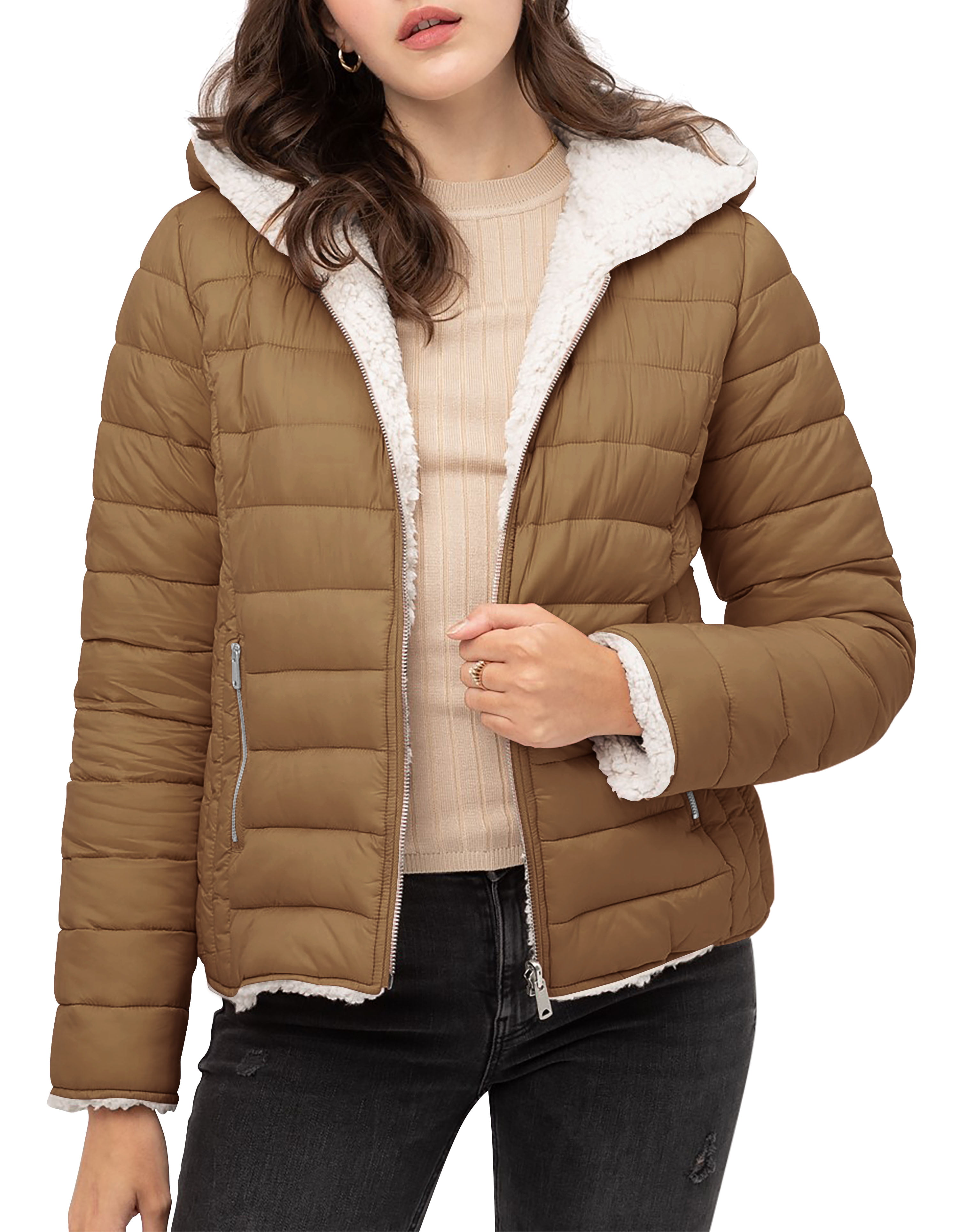 bak havik salaris Ma Croix Womens Premium Hooded Puffer Jacket Reversible With Soft Faux Fur  Windbreaker Fleece Sherpa Parka Short Coat - Walmart.com
