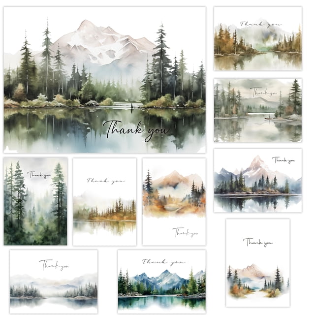 Juego de 20 tarjetas de agradecimiento en acuarela Nature Forest de 4 x 6 pulgadas