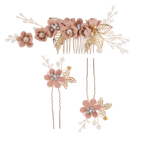 OUNONA Bridal Hairpins with Flower Design Made of Durable Alloy Material Pink for Decor 3Pcs