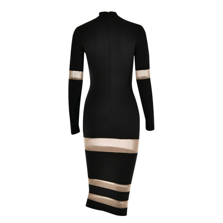 cute social dresses Round Neck Long Sleeved Dress For Womens Fashion Design Sense Patchwork  Sexy Temperament Long Skirt Autumn Cute Ladies Dresses Long Sleeve Social  Dresses for Women Gown Thigh Slit Ladies Sequins Dress -