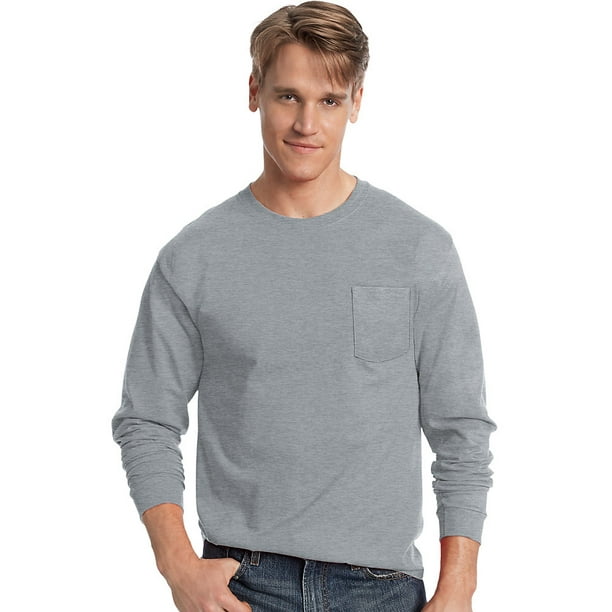 Hanes Men's TAGLESS® Long-Sleeve T-Shirt with Pocket - 5596 - Walmart.com