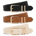 thumbnail image 1 of Pantalones vaqueros de cuero Belt XZQTIVE para mujer con hebilla dorada, 1 of 5