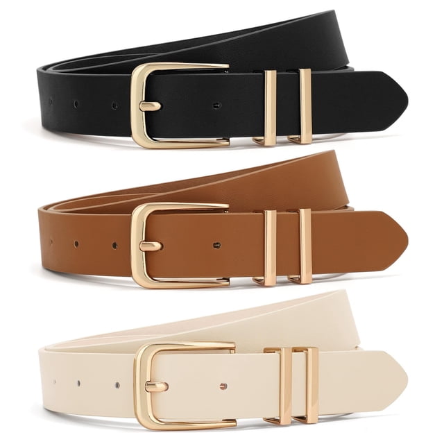 Pantalones vaqueros de cuero Belt XZQTIVE para mujer con hebilla dorada