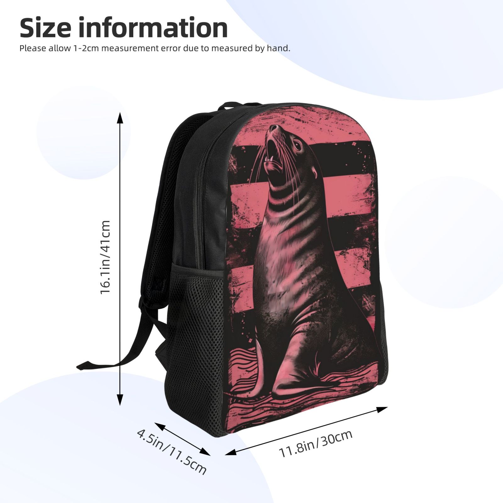 Xecao Graphic Seal On Stripes Print School Backpack with Laptop Compartment Small Travel Laptop Backpack for Women Men Waterproof College Backpack Simple School Bag