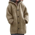 thumbnail image 2 of Aloohaidyvio No Boundaries Plus Size,Ladies Solid Color Single-Breasted Pocket Hooded Warm Knitted Sweater Coat Top, 2 of 6