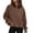 Coffee, variant on Women Fashion Sweatshirts Solid Half Zipper Stan Collar Long Sleeve Casual Cropped with Pocket Loose Fit Pullover Tops Coffee